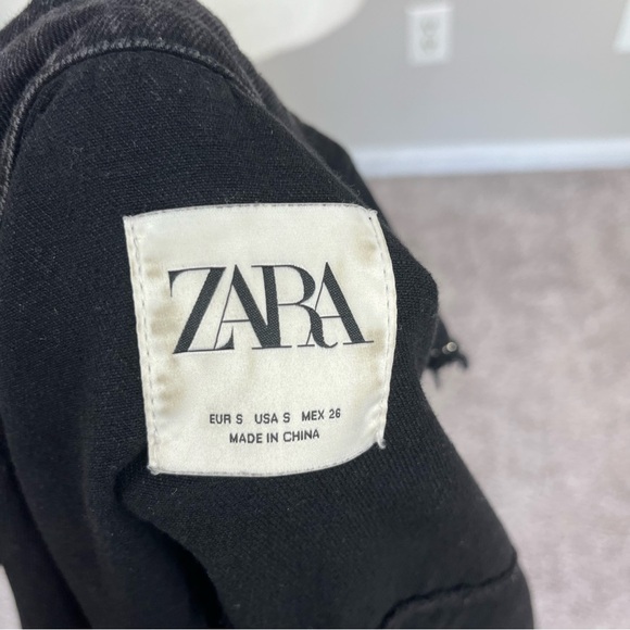 ZARA DENIM EMBELLISHED FRINGE BUTTON UP SHIRT JACKET SIZE SMALL IN BLACK - Picture 16 of 16